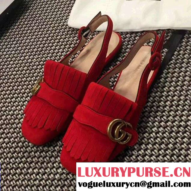 Gucci Suede Leather Fringe Slingback Sandal Red 2017 (GD1042-7071724 )