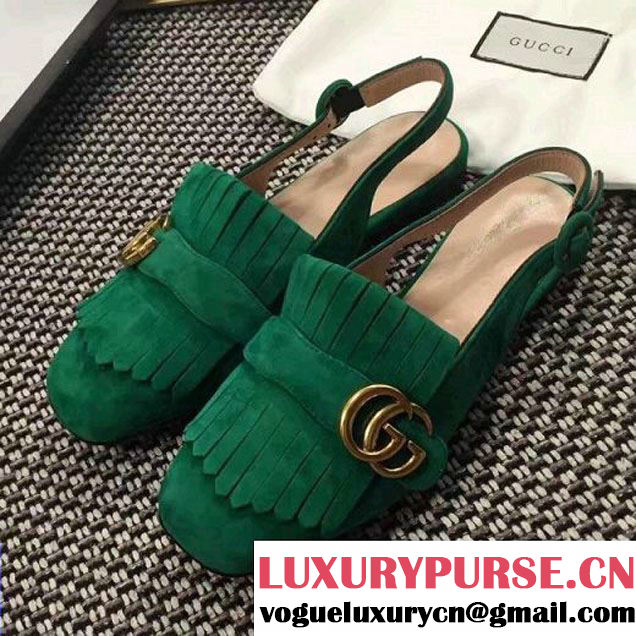 Gucci Suede Leather Fringe Slingback Sandal Green 2017 (GD1042-7071722 )