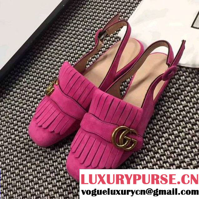 Gucci Suede Leather Fringe Slingback Sandal Rosy 2017 (GD1042-7071719 )