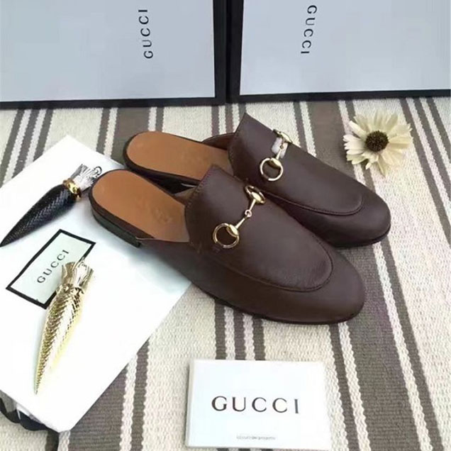 Gucci Princetown Mule Slipper Calfskin Leather Fall Winter 2017 Collection Brown