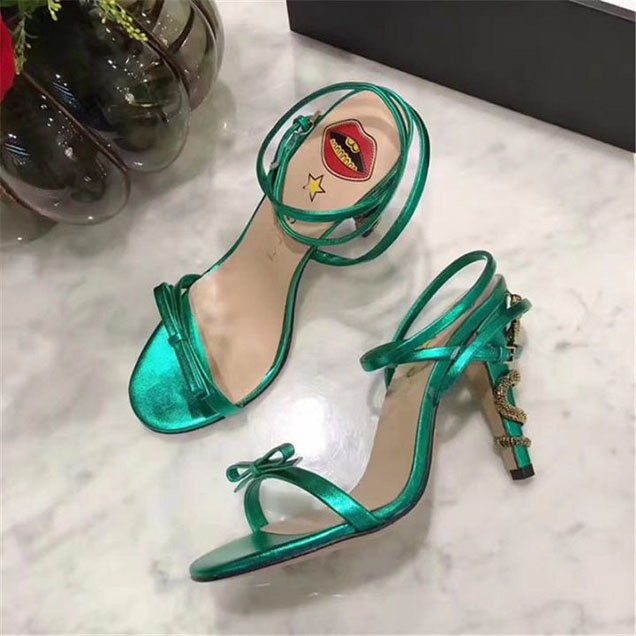 Gucci Snake Crisscross Sandal Calfskin Leather Fall Winter 2017 Collection Metallic Green