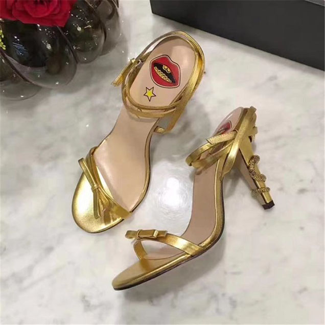 Gucci Snake Crisscross Sandal Calfskin Leather Fall Winter 2017 Collection Metallic Gold