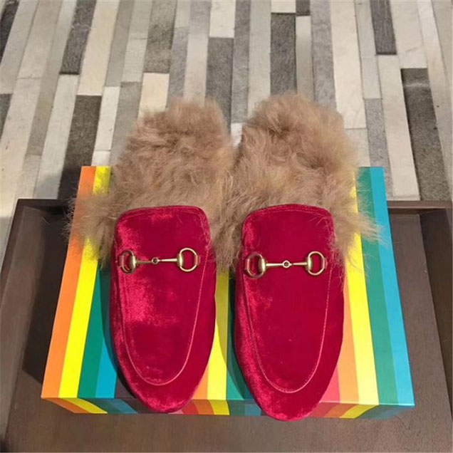 Gucci Velvet Princetown Mink Fur Mule Slipper Calfskin Leather Fall Winter 2017 Collection Fuchsia