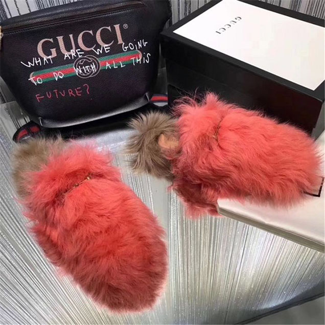 Gucci Princetown Merino Wool Mules Slipper Calfskin Leather Fall Winter 2017 Collection Pink