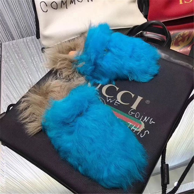 Gucci Princetown Merino Wool Mules Slipper Calfskin Leather Fall Winter 2017 Collection Blue