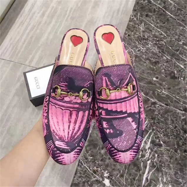 Gucci Toile Horsebit Princetown slipper Princetown Mule Slipper Calfskin Leather Fall Winter 2017 Collection Pink Black