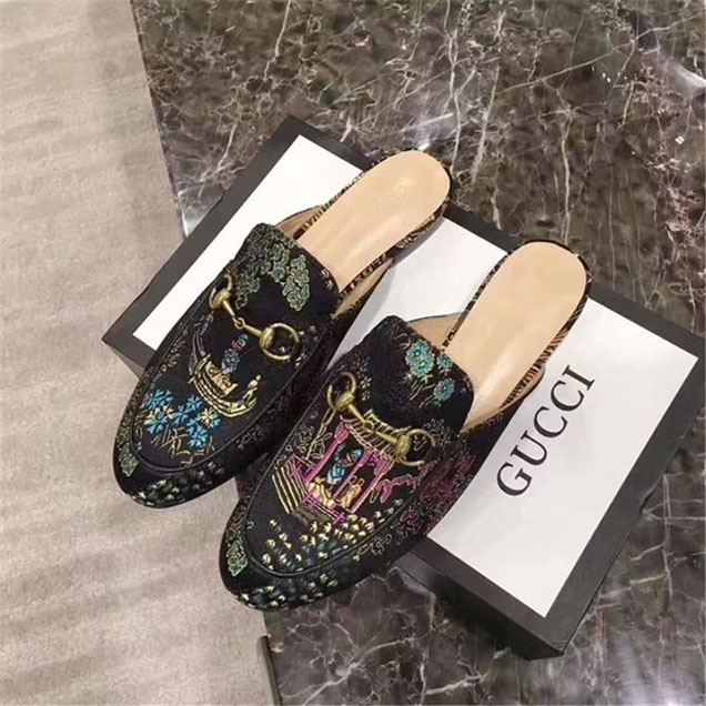 Gucci Jacquard with Donald Duck Detail Princetown Mule Slipper Calfskin Leather Fall Winter 2017 Collection Black