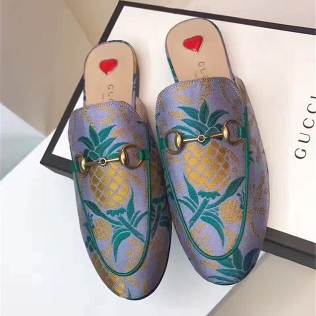 Gucci Jacquard Pineapple Flora Princetown Mule Slipper Calfskin Leather Fall Winter 2017 Collection Lavender