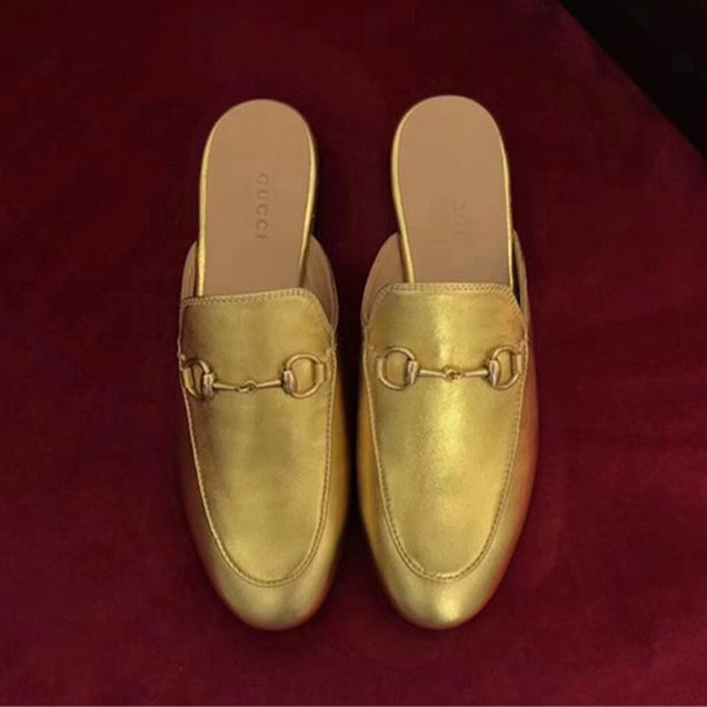 Gucci Princetown Mule Slippers Calfskin Leather Fall Winter 2017 Collection Metallic Gold