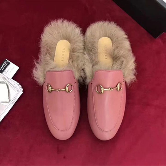 Gucci Princetown Mink Fur Mule Slipper Calfskin Leather Fall Winter 2017 Collection Light Pink