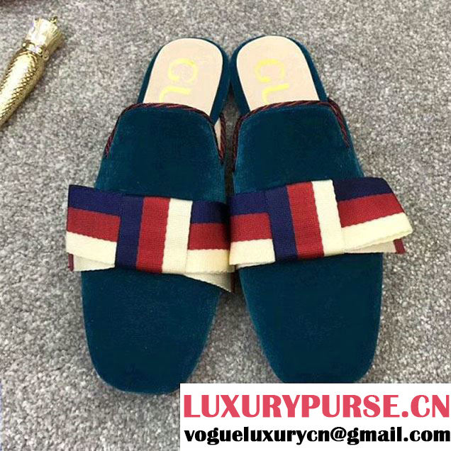 Gucci Velvet Slipper with Sylvie Bow 496561 Paon (GD5002-8010814 )