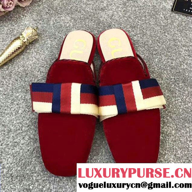 Gucci Velvet Slipper with Sylvie Bow 496561 Red (GD5002-8010813 )