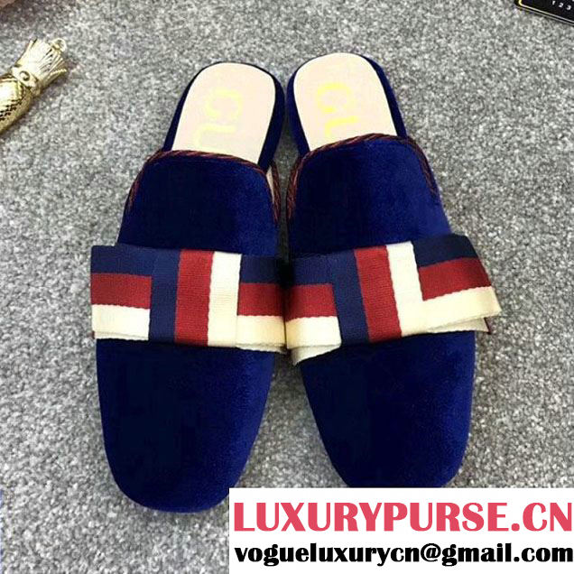 Gucci Velvet Slipper with Sylvie Bow 496561 Royal Blue (GD5002-8010812 )