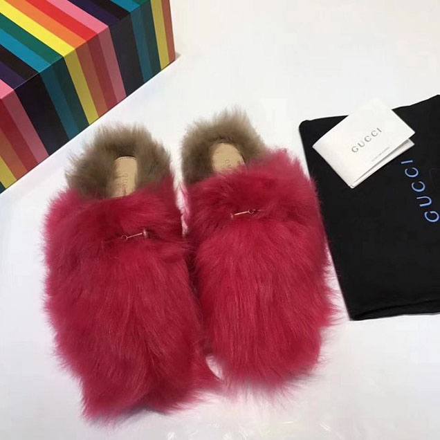 Gucci Princetown Merino Wool Mules Slipper Calfskin Leather Spring Summer 2018 Collection Dark Pink