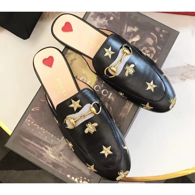 Gucci Horsebit Princetown Leather Embroidered Bees And Stars Slipper Sandals 2018