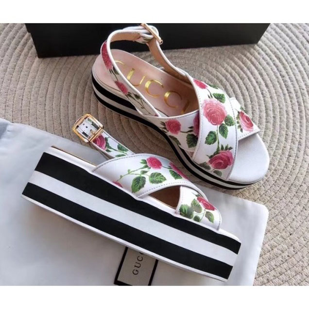 Gucci Crossover Platform Sandals Flower Print 2018