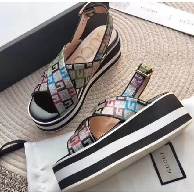 Gucci Crossover Platform Sandals Velvet G 2018