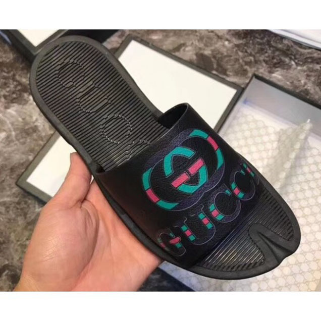 Gucci Men's Slide Sandals GG Logo Black 2018