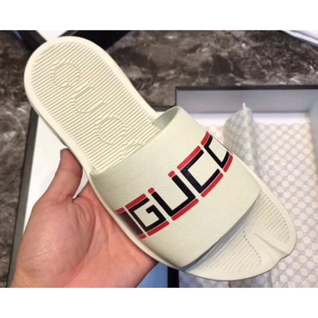 Gucci Men's Slide Sandals Red/Black Logo White 2018