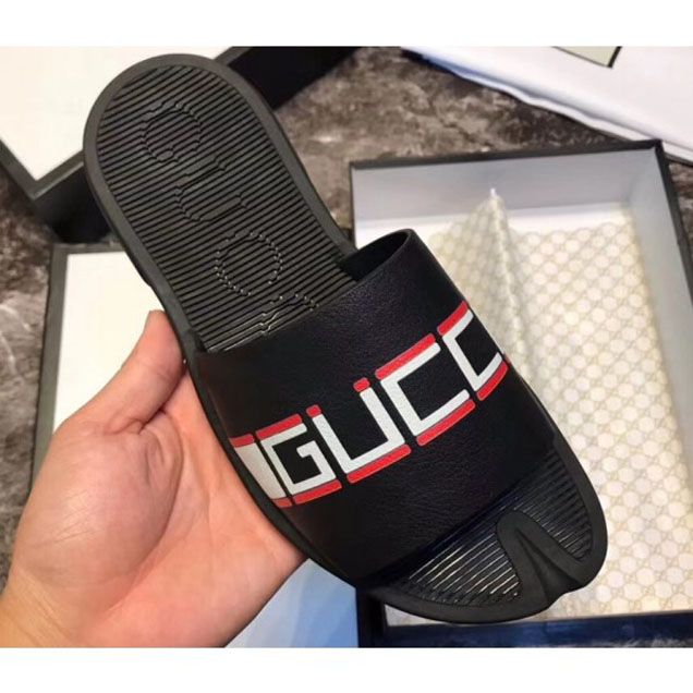 Gucci Men's Slide Sandals Red/White Logo Black 2018