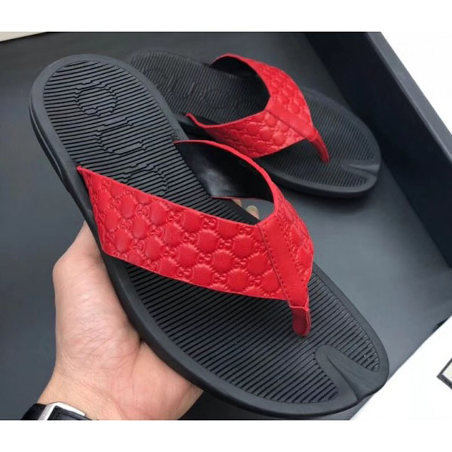 Gucci Men's Slide Sandals Thong Red 2018