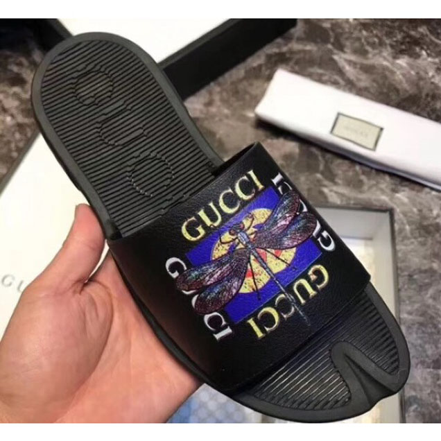 Gucci Men's Slide Sandals Dragonfly Black 2018