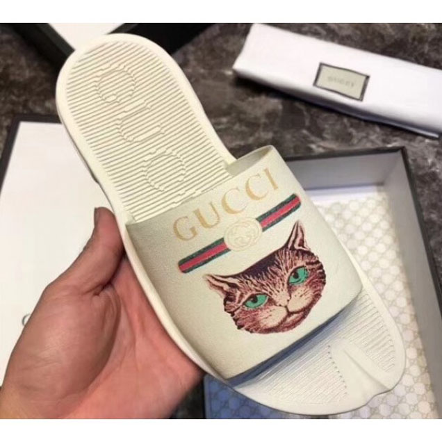 Gucci Men's Slide Sandals Cat White 2018