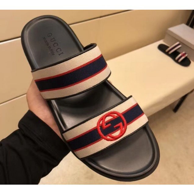 Gucci Logo Jacquard Stripe Straps Men's Slide Sandals 2018