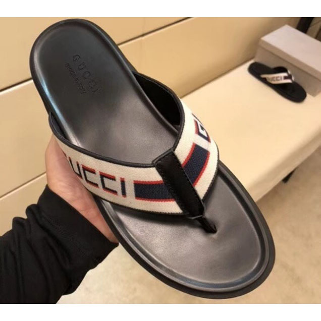 Gucci Logo Jacquard Stripe Straps Men's Thong Sandals 2018