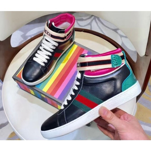 Gucci Stripe Ace High-Top Sneakers Black/Fuchsia 2018