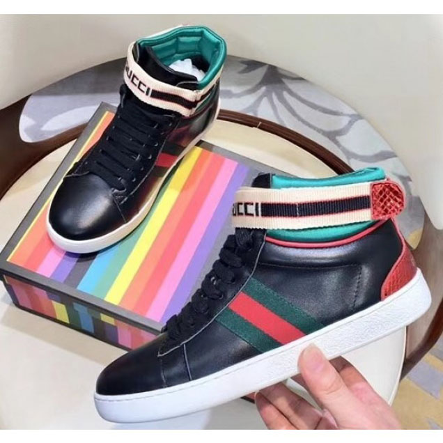 Gucci Stripe Ace High-Top Sneakers Black/Green 2018