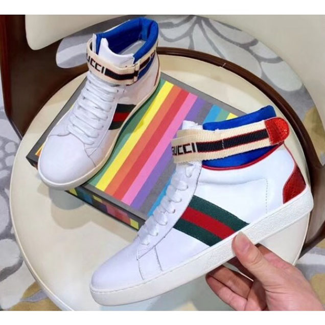 Gucci Stripe Ace High-Top Sneakers White/Blue 2018