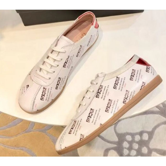 Gucci Stamp Print Leather Sneakers White 2018