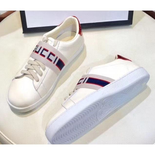 Gucci Stripe Leather Sneakers Creamy 2018