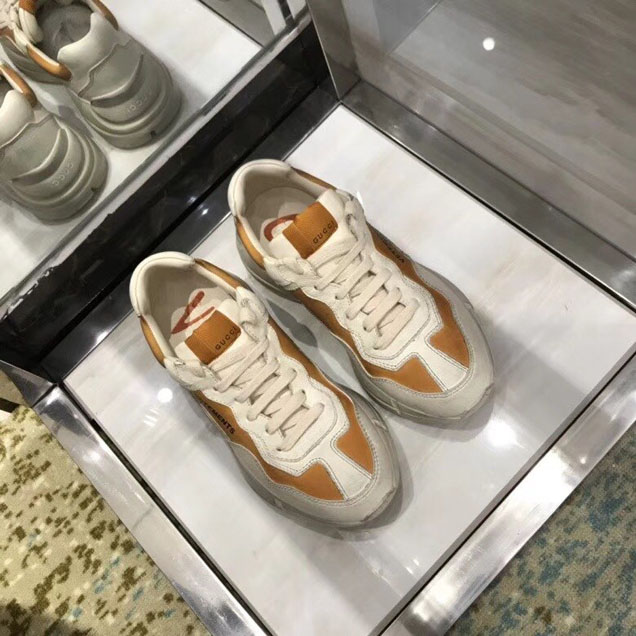 Gucci x Vetements Rhyton Print Dad Sneakers Calfskin Leather Spring Summer 2018 Collection Off White Orange