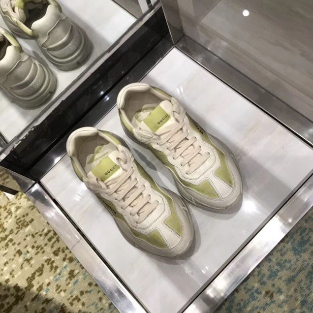 Gucci x Vetements Rhyton Print Dad Sneakers Calfskin Leather Spring Summer 2018 Collection Off White Lime