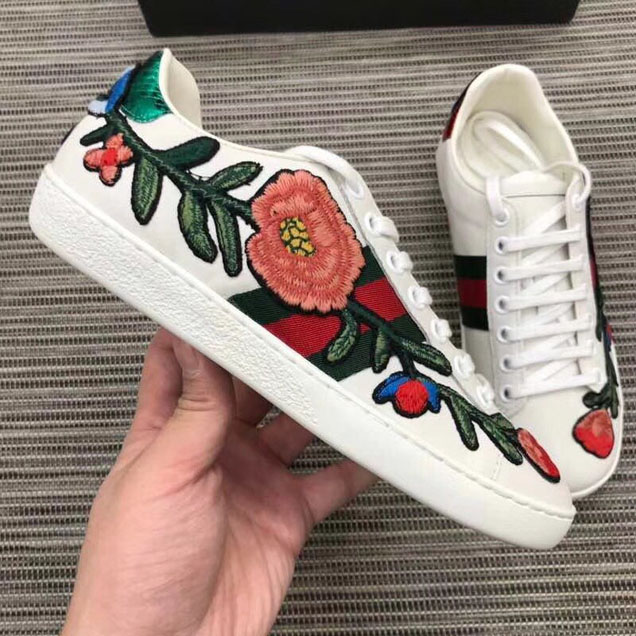 Gucci Ace Floral Embroidered Sneaker 431917 Calfskin Leather Spring Summer 2018 Collection White