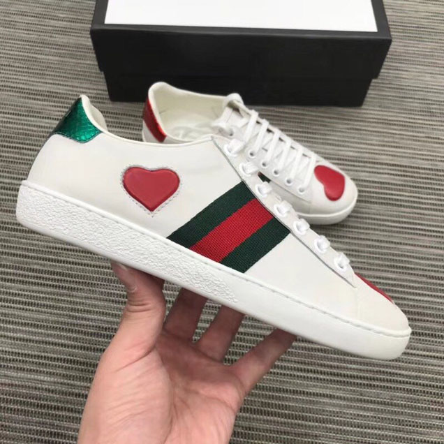 Gucci Ace Heart Embroidered Sneakers 435638 Calfskin Leather Spring Summer 2018 Collection White