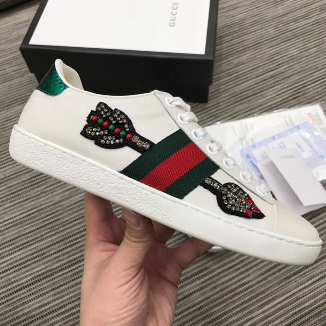 Gucci Ace Embroidered Sneaker Crystal Embroidered Arrow Applique 454551 Calfskin Leather Spring Summer 2018 Collection White