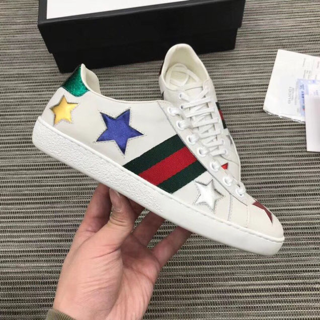 Gucci Ace Star Embroidered Sneakers 454562 Calfskin Leather Spring Summer 2018 Collection White