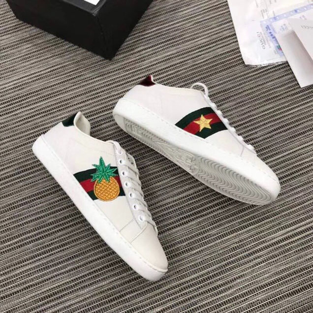 Gucci Ace Pineapple Labybug Embroidered Sneakers 431920 Calfskin Leather Spring Summer 2018 Collection White