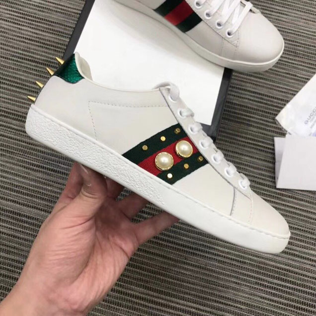 Gucci Ace Studded Leather Sneakers 431887 Calfskin Leather Spring Summer 2018 Collection White