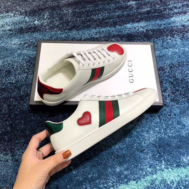 Gucci Ace Heart Embroidered Sneaker 435638 Calfskin Leather Spring Summer 2018 Collection White