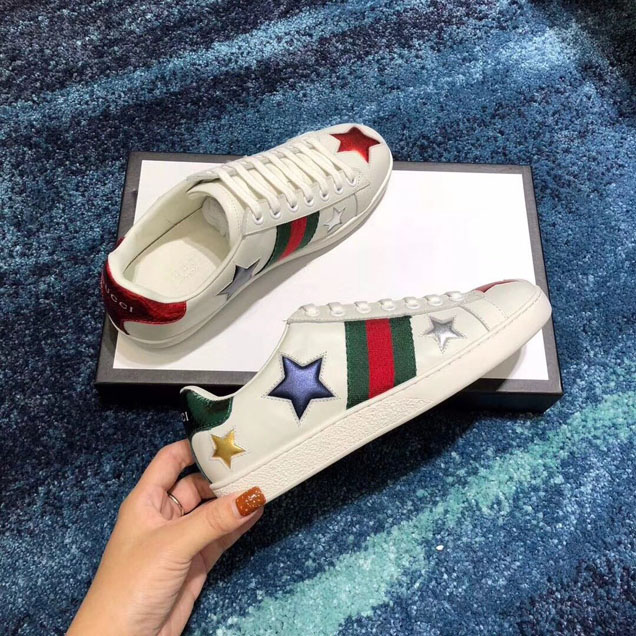 Gucci Ace Star Embroidered Sneaker 454562 Calfskin Leather Spring Summer 2018 Collection White