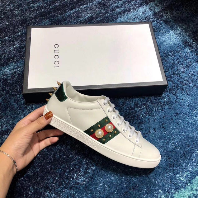 Gucci Ace Studded Leather Sneaker 431887 Calfskin Leather Spring Summer 2018 Collection White