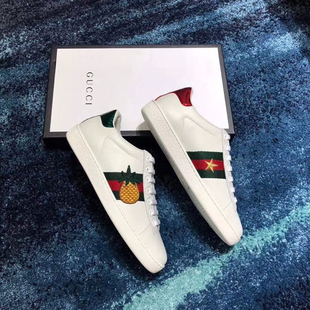 Gucci Ace Pineapple Labybug Embroidered Sneaker 431920 Calfskin Leather Spring Summer 2018 Collection White