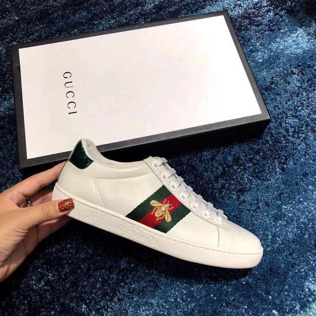 Gucci Ace Bee Embroidered Sneaker 429446 Calfskin Leather Spring Summer 2018 Collection White