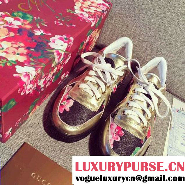 Gucci Blooms Print Low-top Sneakers Metallic Gold 2016 (SZ4029-6040101 )