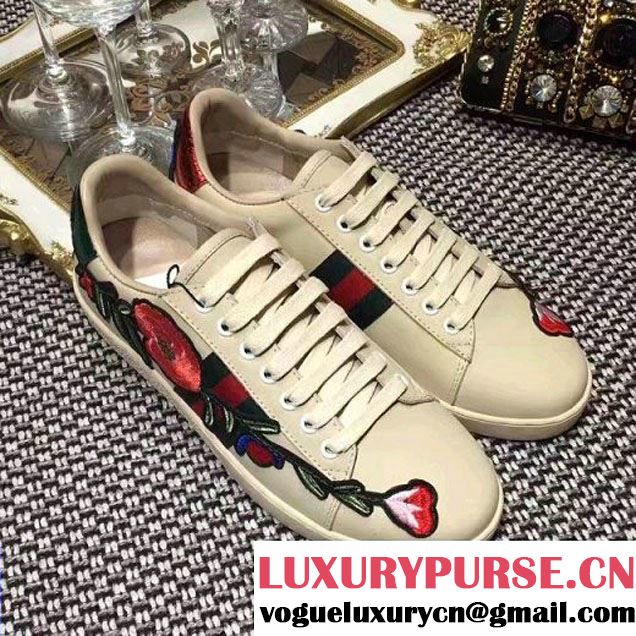 Gucci Embroidered Flowers Low-top Sneaker For Men/Women Beige 2017 (SZ2029-6123102 )