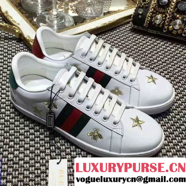 Gucci Embroidered Bee/Star Low-top Sneaker For Men/Women White 2017 (SZ2029-6123112 )